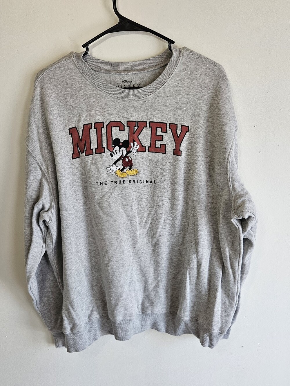 Official Disney Mickey Mouse Graphic Crewneck Sweatshirt Grey Fleece Pullover